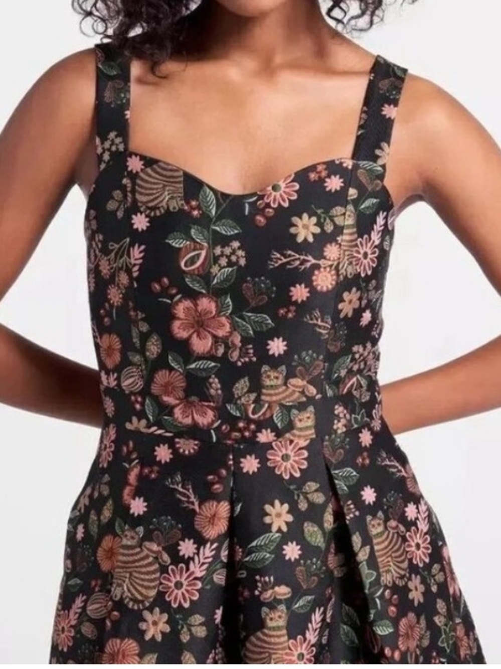 ModCloth NEW Dash of Decadence Fit Flare Dress Womens 10 Cats Flower Cottagecore
